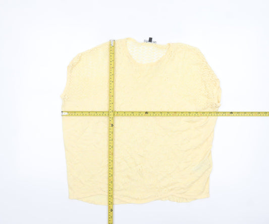 Warehouse Women Yellow Crochet Knit Short Sleeve Blouse UK 12