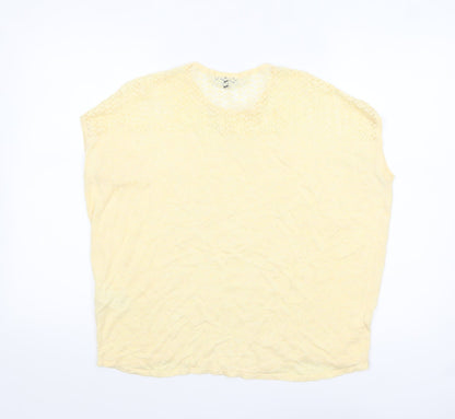 Warehouse Women Yellow Crochet Knit Short Sleeve Blouse UK 12