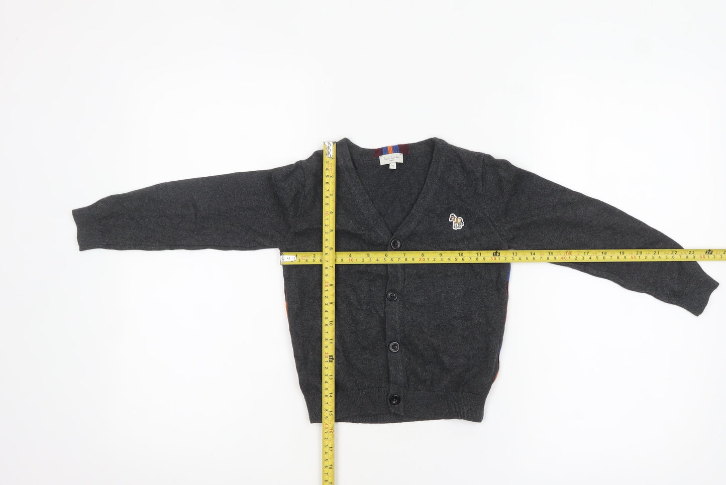 Paul Smith Junior Boys Grey Wool Cardigan 5 Years Button-Up Zebra Logo