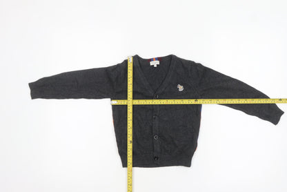 Paul Smith Junior Boys Grey Wool Cardigan 5 Years Button-Up Zebra Logo