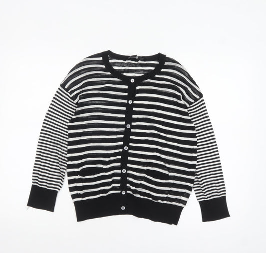 DKNY Women's Black Striped Cotton Cardigan Jumper Size S
