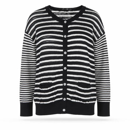 DKNY Women's Black Striped Cotton Cardigan Jumper Size S