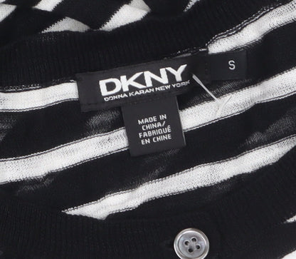 DKNY Women's Black Striped Cotton Cardigan Jumper Size S