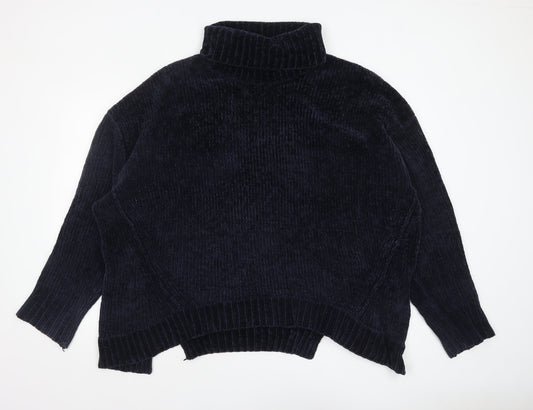 River Island Women’s Blue Roll Neck Chunky Knit Pullover Jumper L
