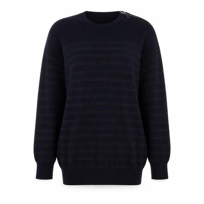 The White Company Women's Black Merino Wool Striped Crew Neck Jumper Size M