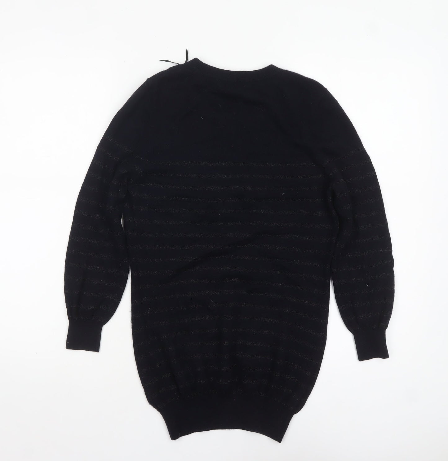 The White Company Women's Black Merino Wool Striped Crew Neck Jumper Size M