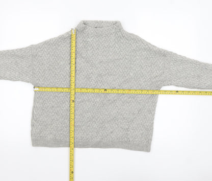 Mango Women Grey Mock Neck Cable-Knit Acrylic Jumper Size 10