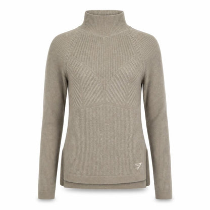 Gymshark Womens Beige High Neck Slim Fit Knit Pullover Jumper XS