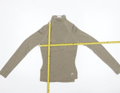 Gymshark Womens Beige High Neck Slim Fit Knit Pullover Jumper XS