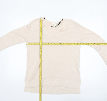 BASIC Women Beige V-Neck Pullover Jumper Size S Cotton Blend
