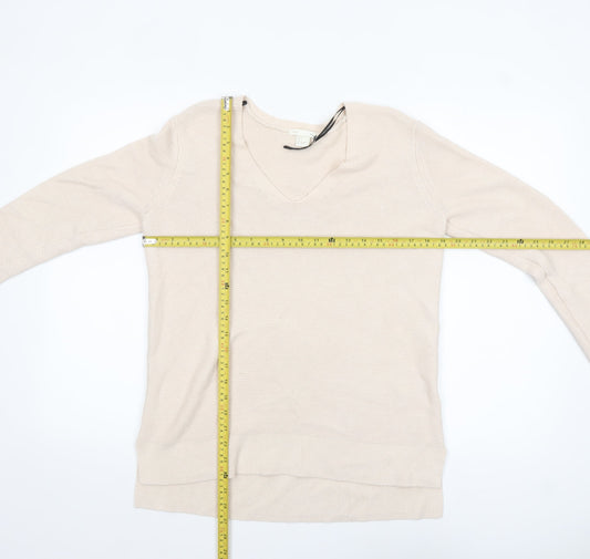 BASIC Women Beige V-Neck Pullover Jumper Size S Cotton Blend
