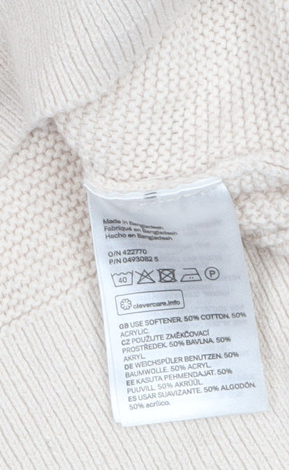 BASIC Women Beige V-Neck Pullover Jumper Size S Cotton Blend