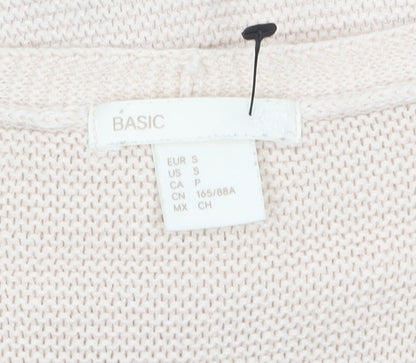 BASIC Women Beige V-Neck Pullover Jumper Size S Cotton Blend