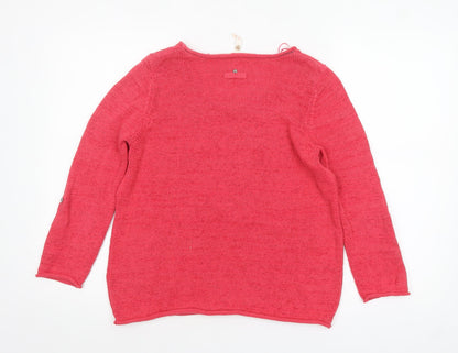 White Stuff Women's Pink Linen Cotton Scoop Neck Jumper Size M