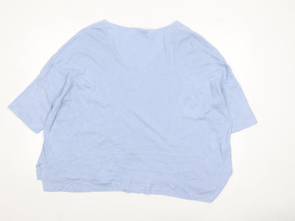 MNG Women's Blue Cotton V-Neck Relaxed Pullover Jumper Size L
