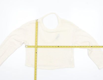 Bershka Women’s Ivory V-Neck Knit Jumper Size S