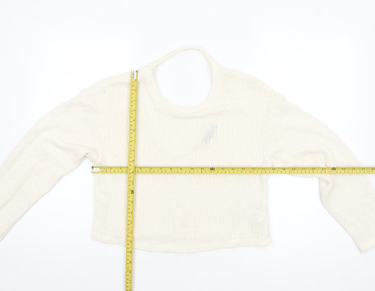Bershka Women’s Ivory V-Neck Knit Jumper Size S