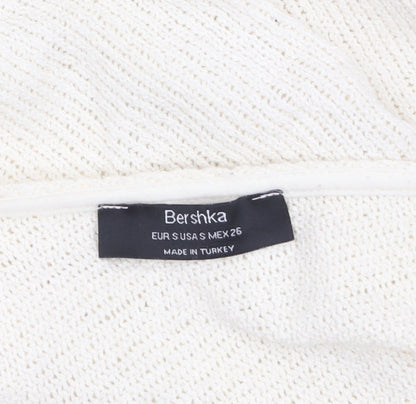 Bershka Women’s Ivory V-Neck Knit Jumper Size S