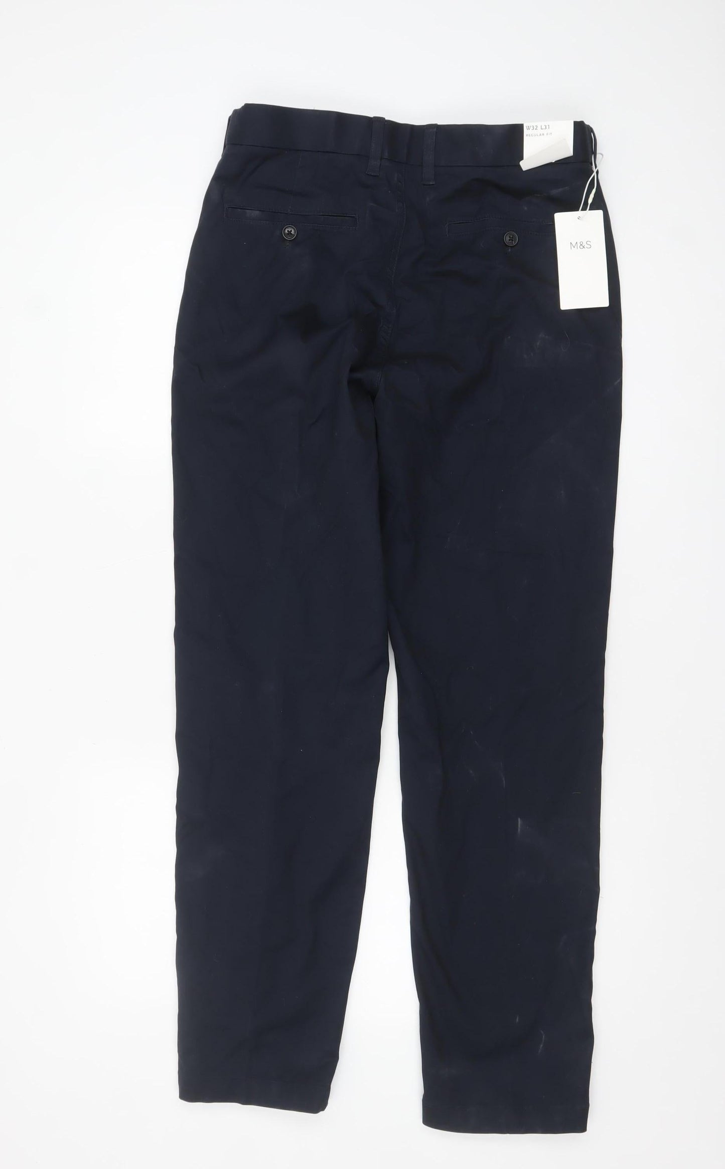 Mens UK Size M Marks and Spencer Regular Fit Chino Blue Trousers