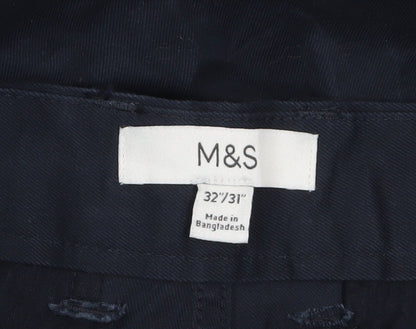Mens UK Size M Marks and Spencer Regular Fit Chino Blue Trousers