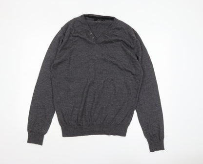 Jeff Banks Men’s Grey XL Wool Henley Jumper Extra Fine Merino