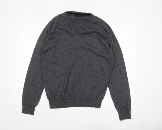 Jeff Banks Men’s Grey XL Wool Henley Jumper Extra Fine Merino