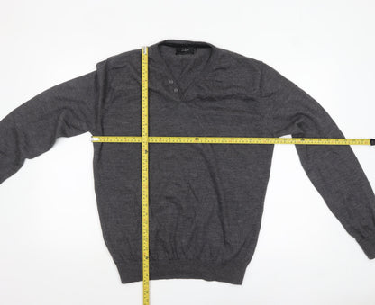 Jeff Banks Men’s Grey XL Wool Henley Jumper Extra Fine Merino