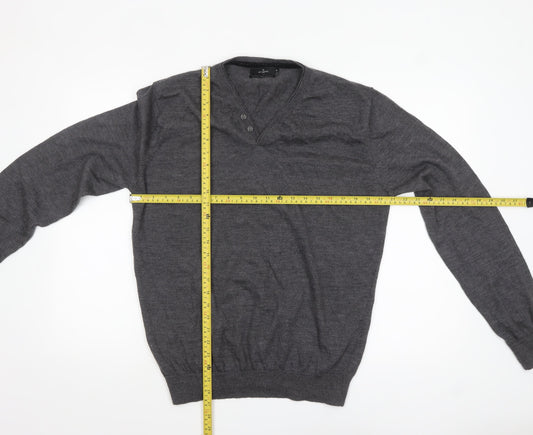 Jeff Banks Men’s Grey XL Wool Henley Jumper Extra Fine Merino