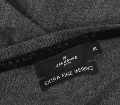 Jeff Banks Men’s Grey XL Wool Henley Jumper Extra Fine Merino