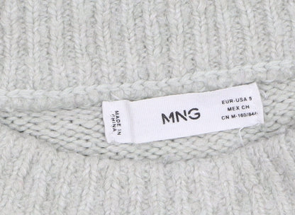 Mango Womens Grey Wool Blend Crew Neck Relaxed Fit Jumper Size S