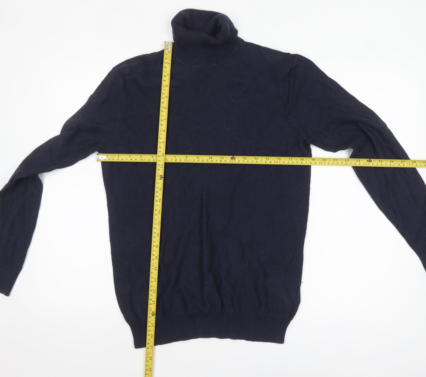 Paul Costelloe Men's Blue Roll Neck Cashmere Wool Jumper M