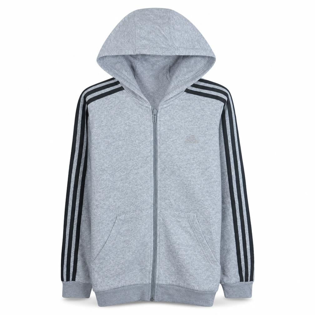 Front view of Adidas boys’ grey full zip hoodie 11-12 years regular fit sportswear