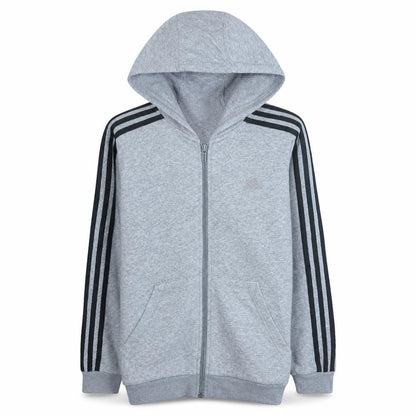 Front view of Adidas boys’ grey full zip hoodie 11-12 years regular fit sportswear