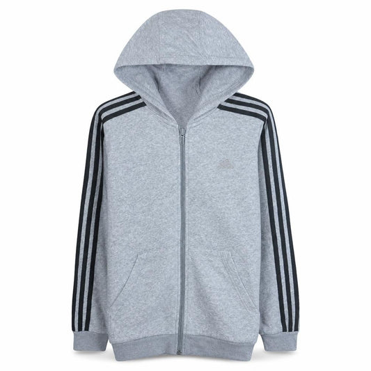 Front view of Adidas boys’ grey full zip hoodie 11-12 years regular fit sportswear