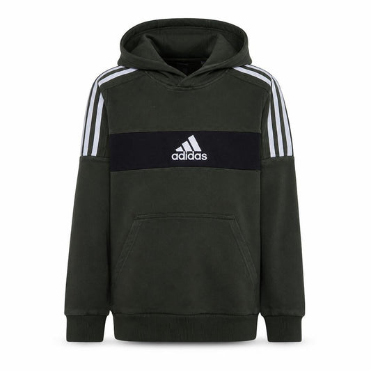 Front view of Adidas boys’ green pullover hoodie 13-14 years fleece regular fit