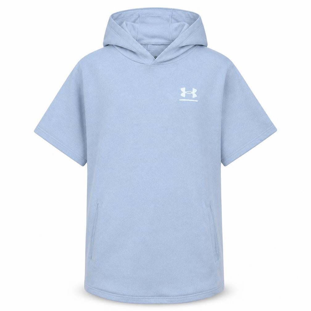 Front view of Under Armour boys’ blue short sleeve pullover hoodie, size XL, 158-170cm