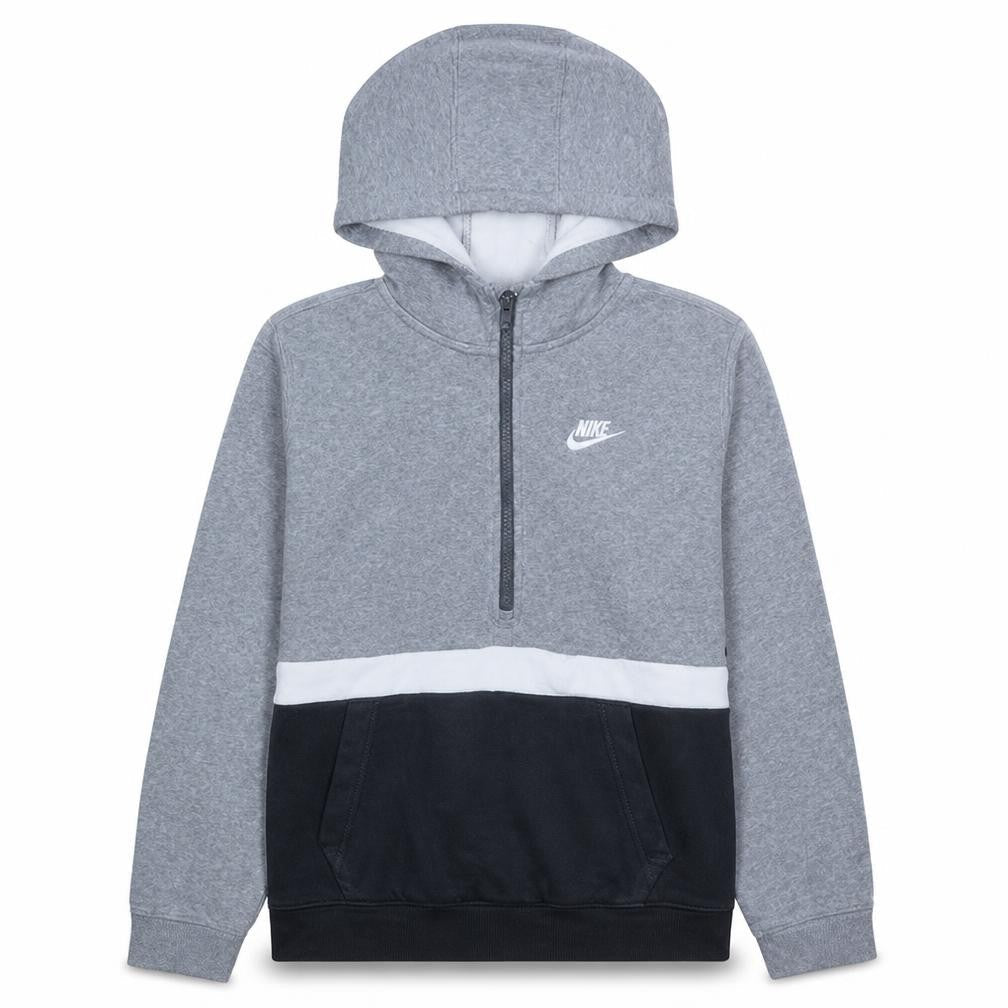 Front view of Nike boys’ grey & black colourblock half zip hoodie xl 158-170cm