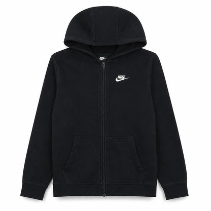 Front view of Nike boys’ black xl full zip fleece hoodie with logo