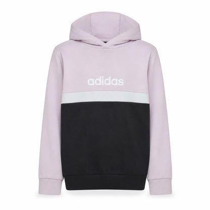 Front view of Adidas girls’ pink & black colourblock pullover hoodie, size 13-14, years