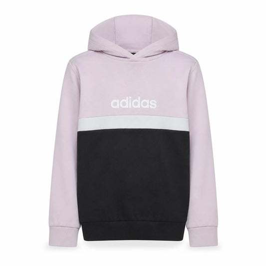 Front view of Adidas girls’ pink & black colourblock pullover hoodie, size 13-14, years