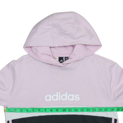 Adidas Girls Pink & Black Colourblock Pullover Hoodie Size 13-14 Years