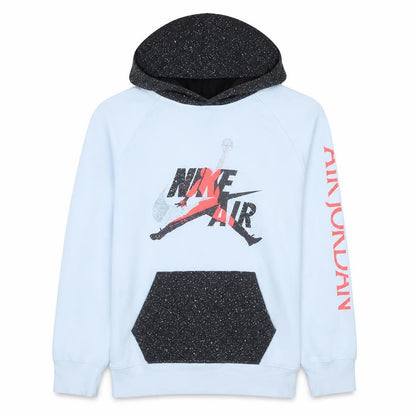 Front view of Nike boys’ white air jordan pullover hoodie 12-13 years graphic fleece