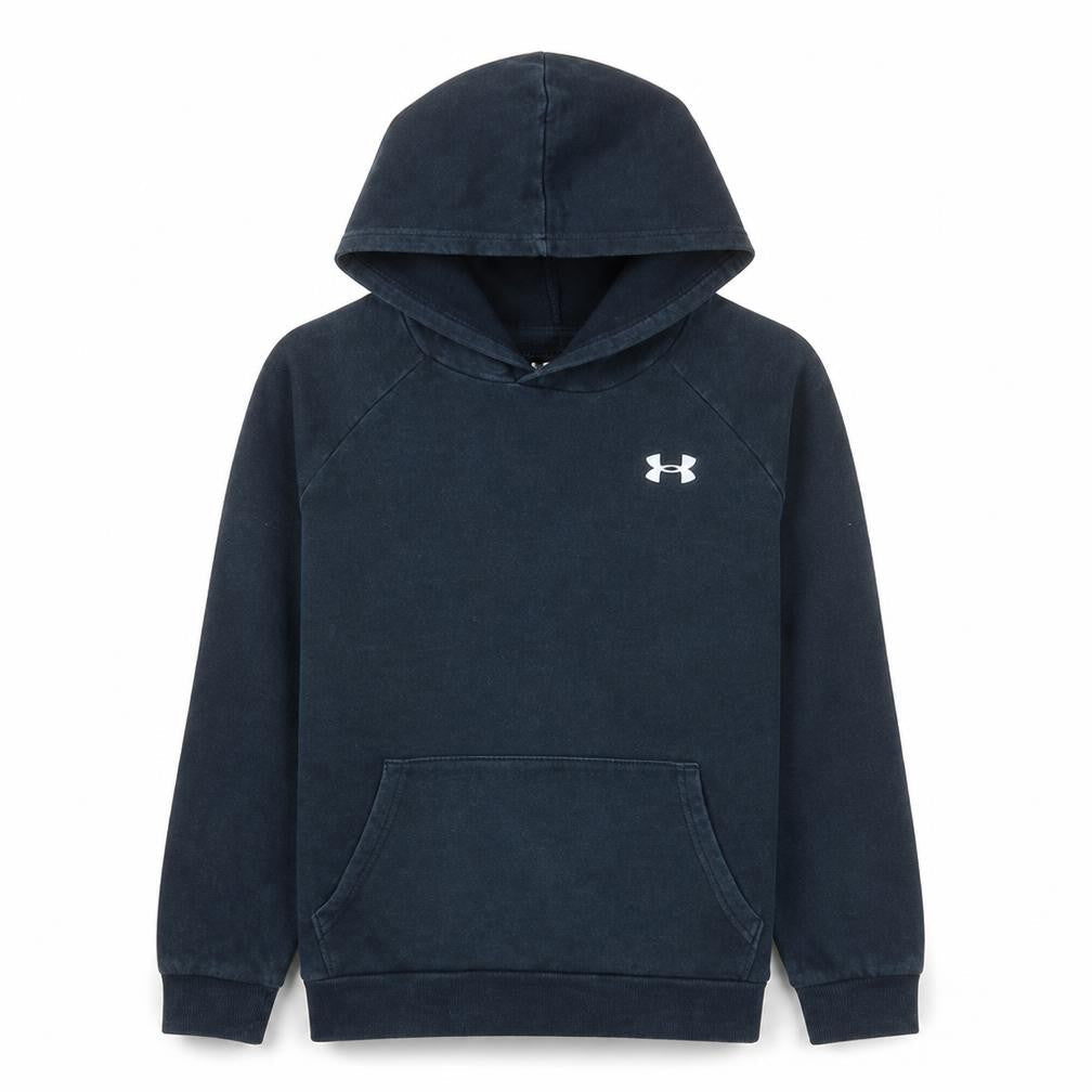 Front view of Under Armour boys’ black pullover hoodie 13-14 years fleece sportswear