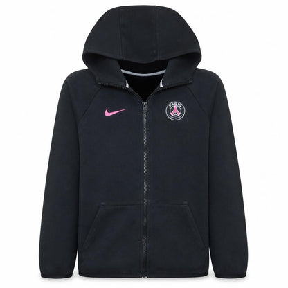 Front view of Nike boys’ black full zip hoodie 12-13 years psg football fleece