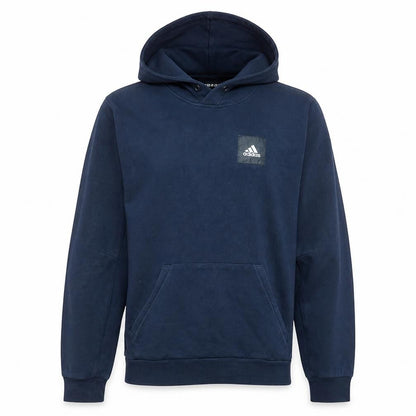 Front view of Adidas Men's Blue Pullover Hoodie, size S, Sports Fleece Sweatshirt