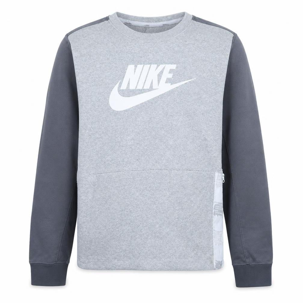 Front view of Nike boys’ grey long sleeve crew neck sweatshirt 12-13 years l
