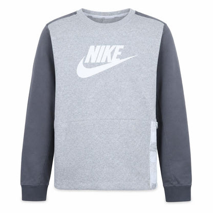 Front view of Nike boys’ grey long sleeve crew neck sweatshirt 12-13 years l