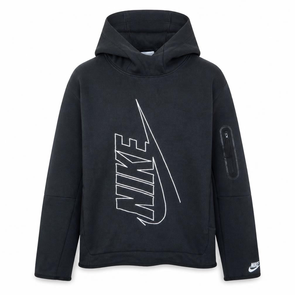 Front view of Nike boys’ black xl pullover hoodie fleece sweatshirt with logo