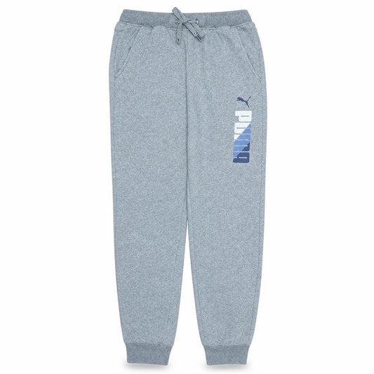 Front view of Puma men’s grey jogger sweatpants, size S, regular fit activewear