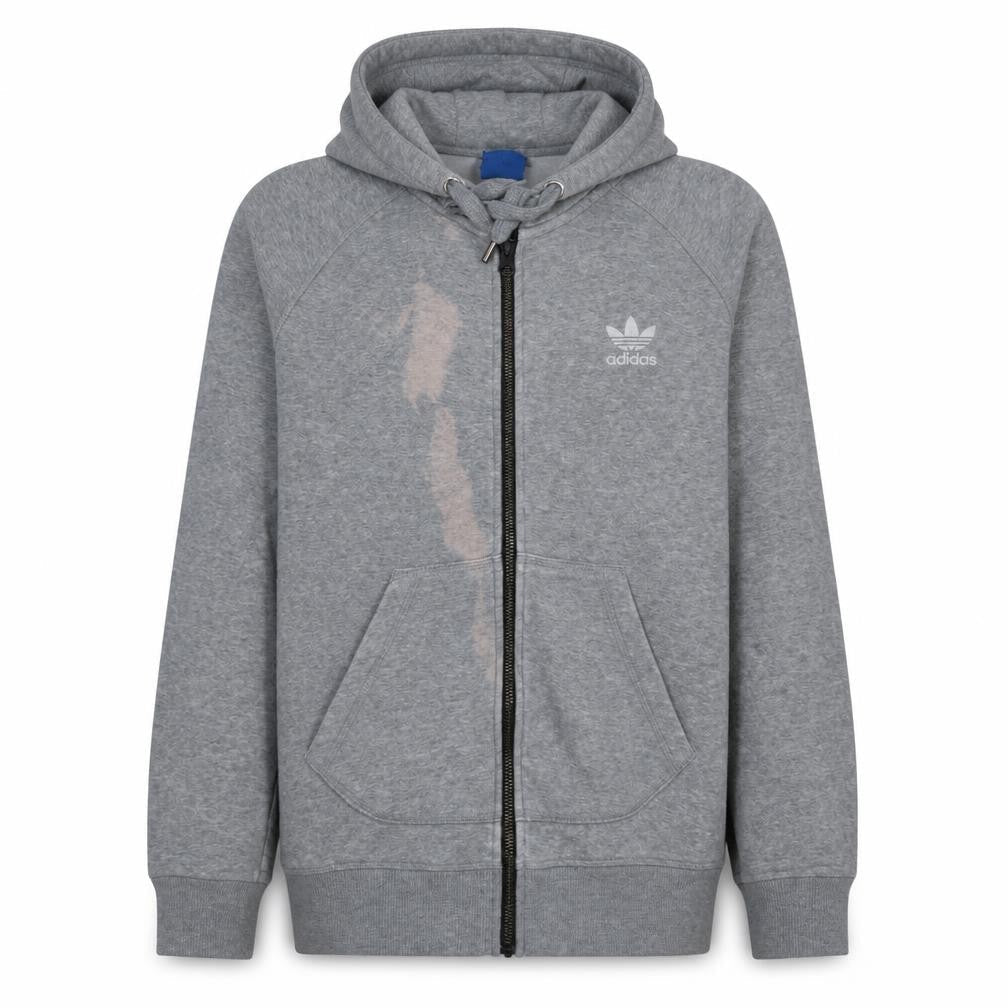 Front view of Adidas Originals women’s grey full zip hoodie, size UK 12